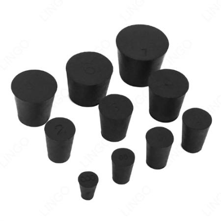Multi‑Number Solid Tapered Rubber Stoppers, High‑Density Black Rubber Bungs